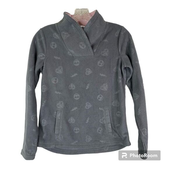 5/$25 Athlethic Works Gray Pink Fleece Emoji Sweatshirt Kangaroo Pocket L 10-12 - Picture 1 of 8